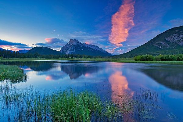 Canada-Alberta-Banff National Park Cloud reflected in lake at sunrise